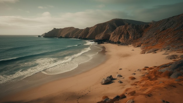 Tiro de montanha hiper-realista de praia de areia