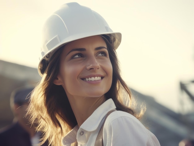 Foto tiro fotográfico de uma mulher natural trabalhando como trabalhador da construção civil