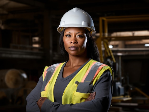 tiro fotográfico de uma mulher natural trabalhando como trabalhador da construção civil