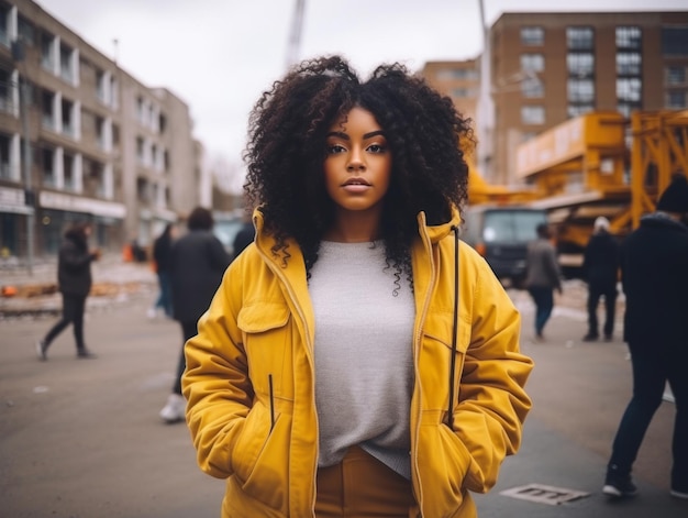 tiro fotográfico de uma mulher natural trabalhando como trabalhador da construção civil