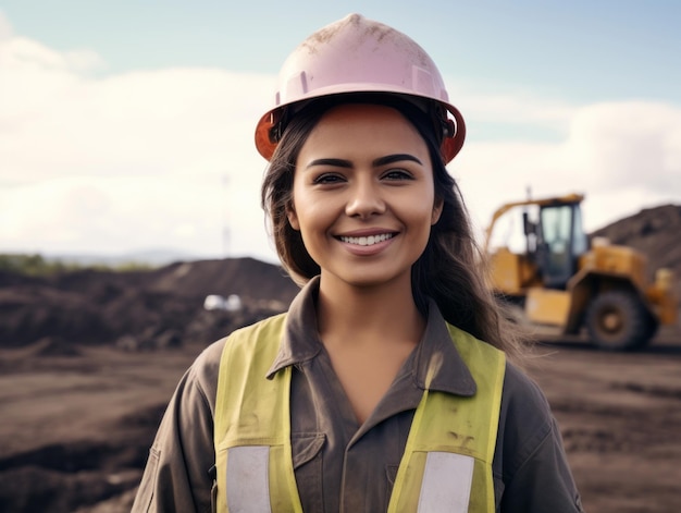 tiro fotográfico de uma mulher natural trabalhando como trabalhador da construção civil