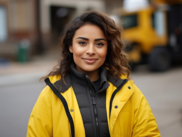 tiro fotográfico de uma mulher natural trabalhando como trabalhador da construção civil