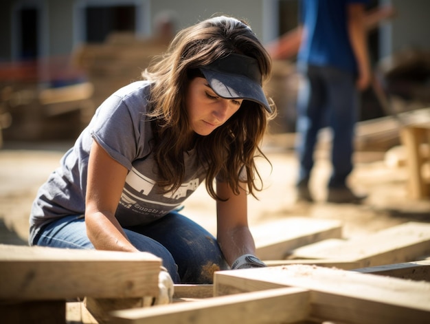 tiro fotográfico de uma mulher natural trabalhando como trabalhador da construção civil