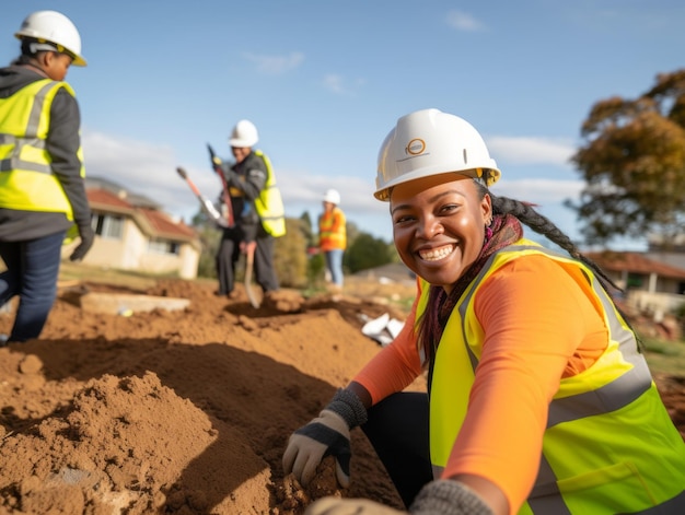 tiro fotográfico de uma mulher natural trabalhando como trabalhador da construção civil