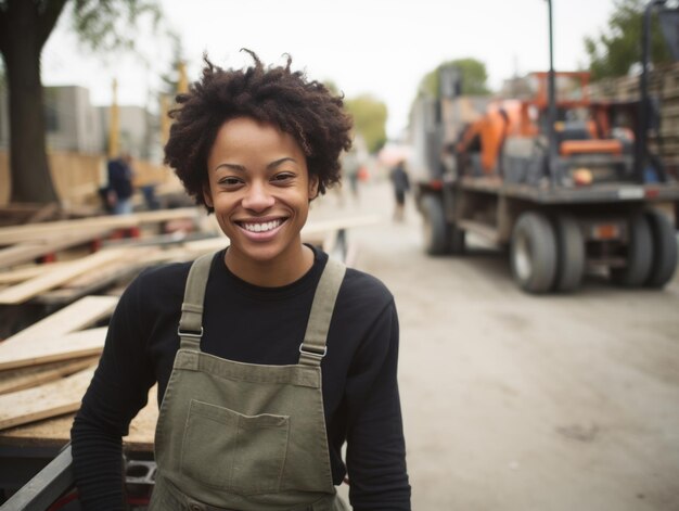 tiro fotográfico de uma mulher natural trabalhando como trabalhador da construção civil