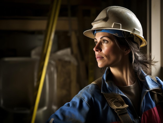 tiro fotográfico de uma mulher natural trabalhando como trabalhador da construção civil