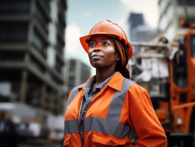 tiro fotográfico de uma mulher natural trabalhando como trabalhador da construção civil