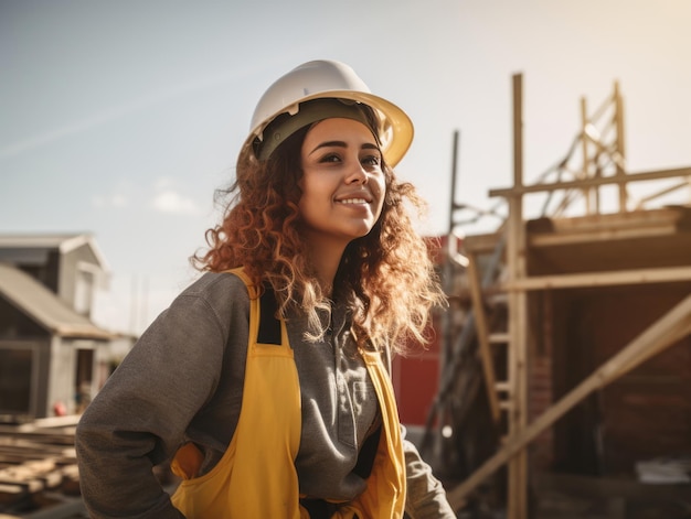 Foto tiro fotográfico de uma mulher natural trabalhando como trabalhador da construção civil