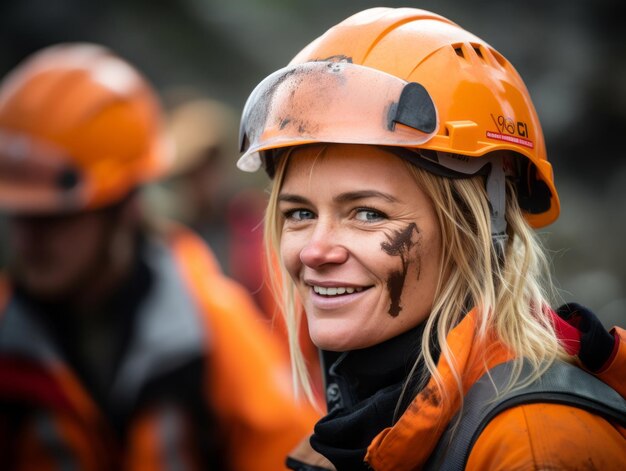 tiro fotográfico de uma mulher natural trabalhando como trabalhador da construção civil