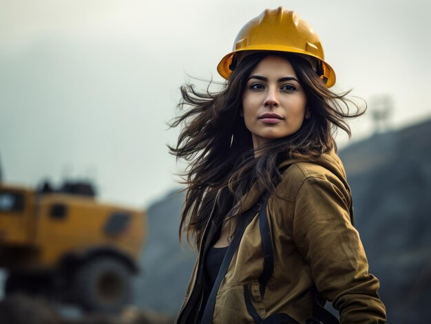 tiro fotográfico de uma mulher natural trabalhando como trabalhador da construção civil