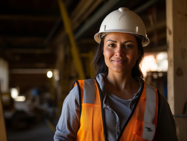 Foto tiro fotográfico de uma mulher natural trabalhando como trabalhador da construção civil