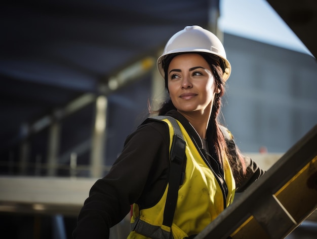 Foto tiro fotográfico de uma mulher natural trabalhando como trabalhador da construção civil