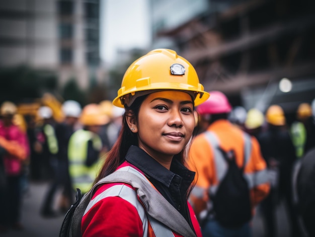 tiro fotográfico de uma mulher natural trabalhando como trabalhador da construção civil