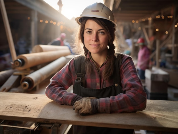 Foto tiro fotográfico de uma mulher natural trabalhando como trabalhador da construção civil