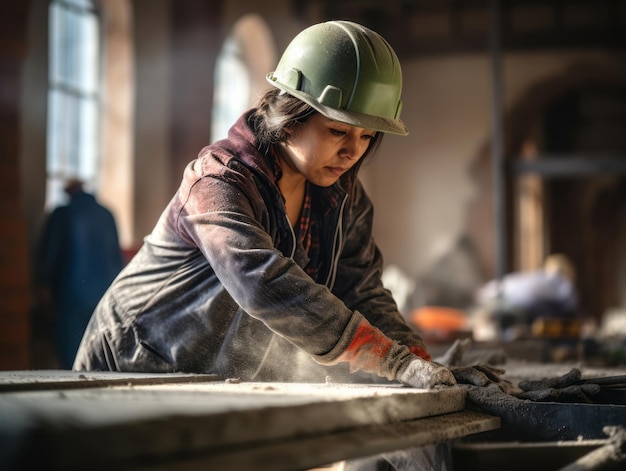 tiro fotográfico de uma mulher natural trabalhando como trabalhador da construção civil