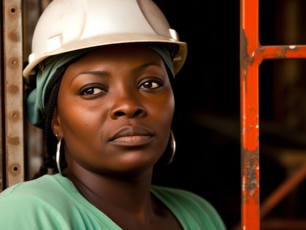 tiro fotográfico de uma mulher natural trabalhando como trabalhador da construção civil