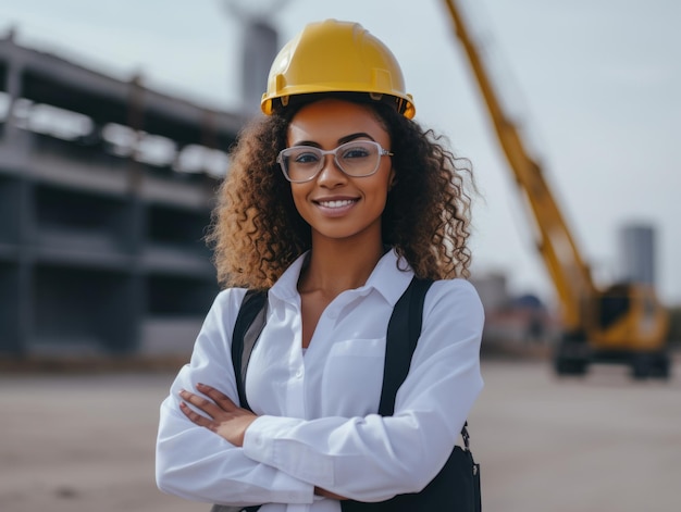 tiro fotográfico de uma mulher natural trabalhando como trabalhador da construção civil