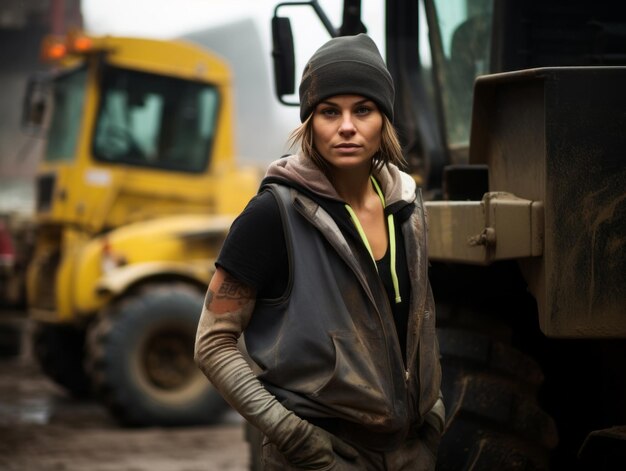 tiro fotográfico de uma mulher natural trabalhando como trabalhador da construção civil