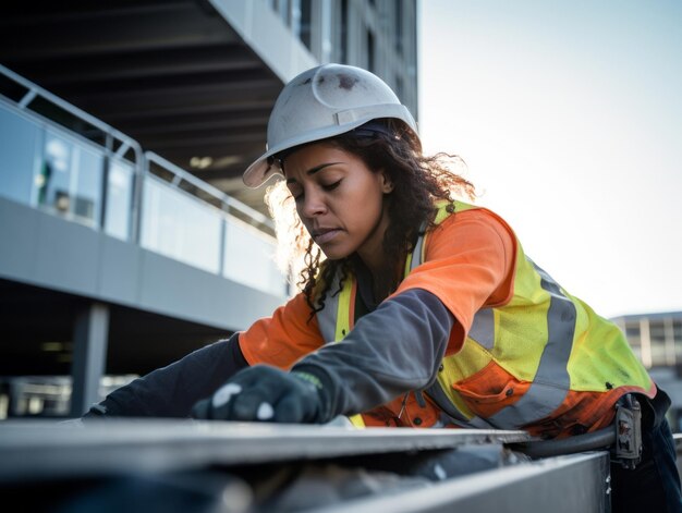 tiro fotográfico de uma mulher natural trabalhando como trabalhador da construção civil