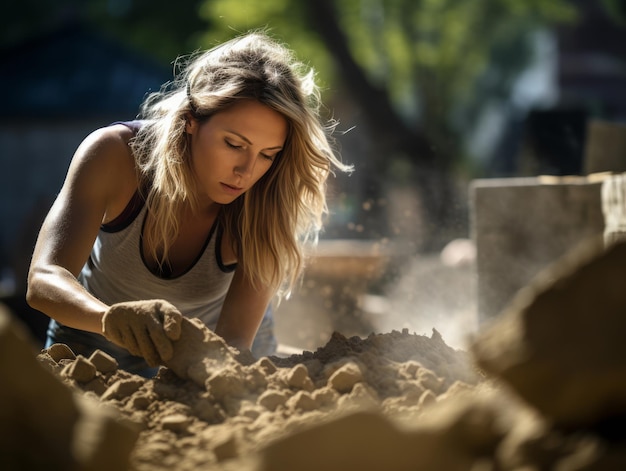 tiro fotográfico de uma mulher natural trabalhando como trabalhador da construção civil