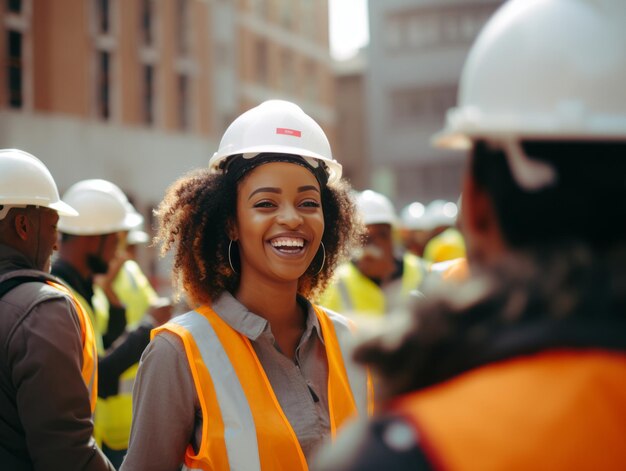 tiro fotográfico de uma mulher natural trabalhando como trabalhador da construção civil