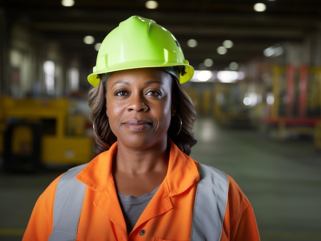 tiro fotográfico de uma mulher natural trabalhando como trabalhador da construção civil