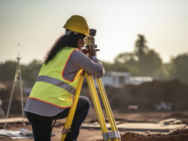 tiro fotográfico de uma mulher natural trabalhando como trabalhador da construção civil