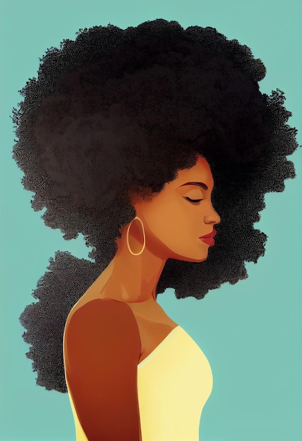 Tiro horizontal de uma linda mulher negra com cabelo afro 3d ilustrado