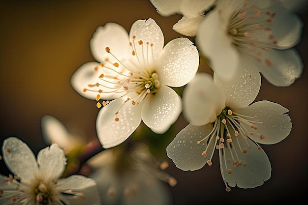 Tiro macro de flores brancas suaves da flor de cerejeira