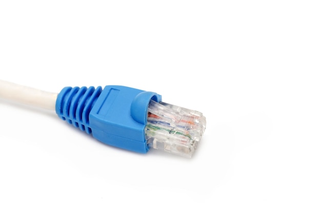 Tiro macro do plugue de conexão de rede RJ45LAN cabo ethernet de conexão de rede