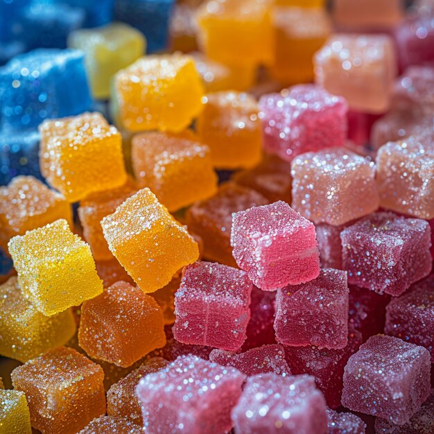 Foto un tiro macro de dulces de colores