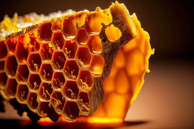 Tiro macro extremo de um favo de mel cheio de mel