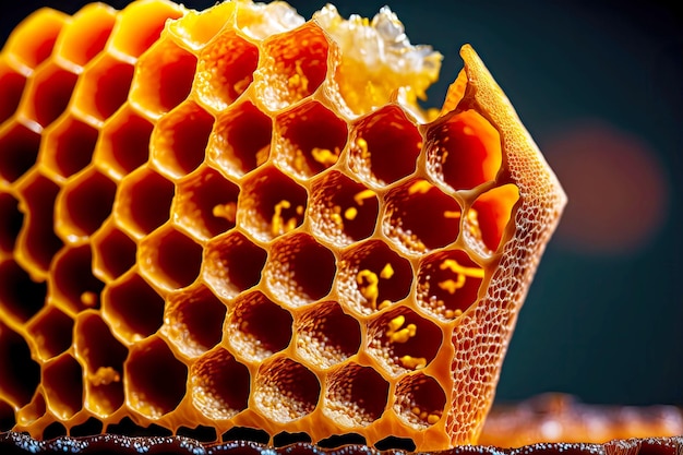 Tiro macro extremo de um favo de mel cheio de mel