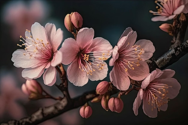 Tiro macro de flores de cerezo rosa suave