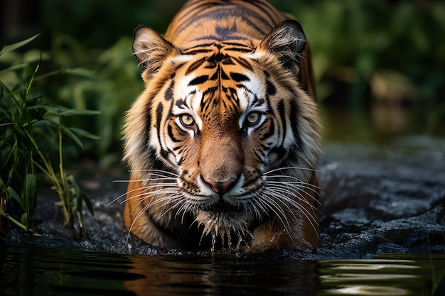 tiro médio de cabeça de tigre na floresta generativo ai