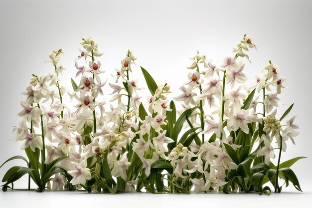 tiro medio de orquídeas silvestres con hojas verdes