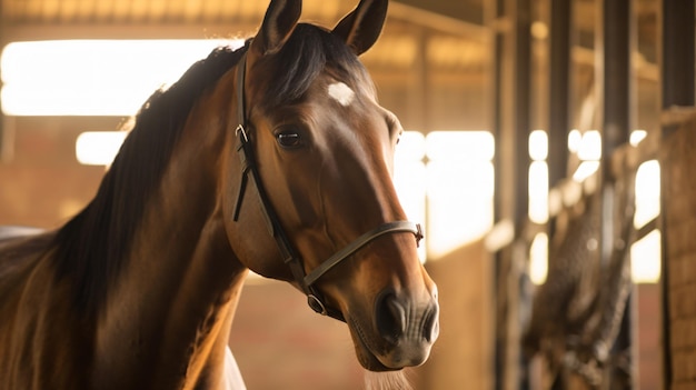 Foto tiro na cabeça de um cavalo puro-sangue gigante