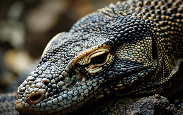 tiro de la piel escamosa y texturizada del dragón de Komodo