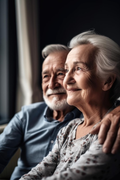 Tiro recortado de um casal sênior relaxando em casa criado com generative ai