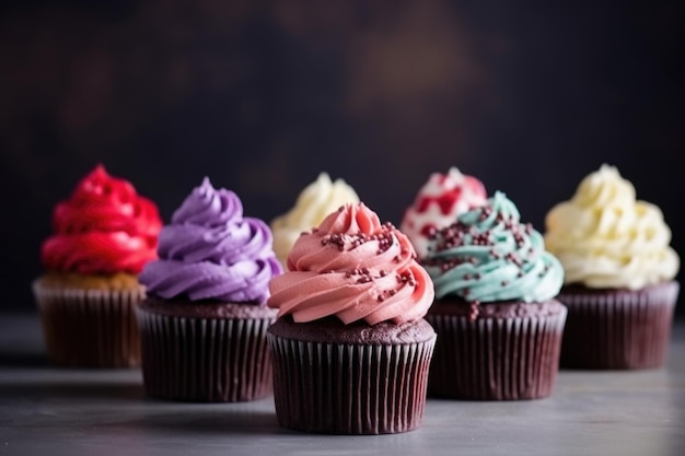 Tiro recortado de um grupo de deliciosos cupcakes criados com generative ai