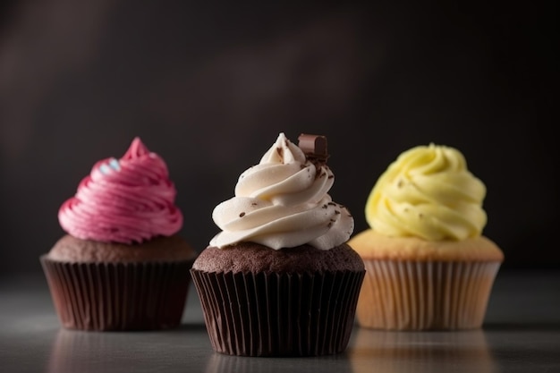 Tiro recortado de um grupo de deliciosos cupcakes criados com generative ai