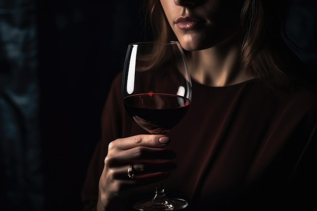 Tiro recortado de uma mulher segurando um copo de vinho criado com generative ai
