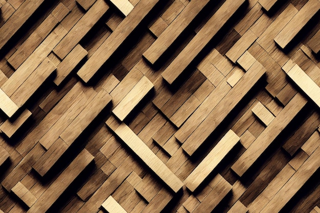 Tiro vertical de pranchas de madeira sem costura padrão têxtil 3d ilustrado