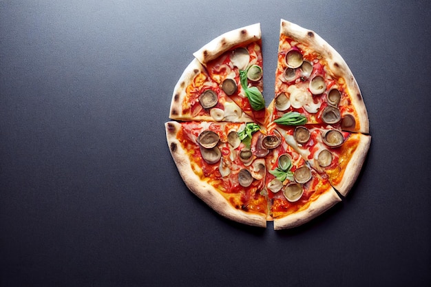 Tiro vertical de deliciosa pizza casera con verduras