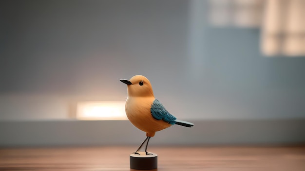 un tiro vertical de un pájaro sobre una mesa de madera