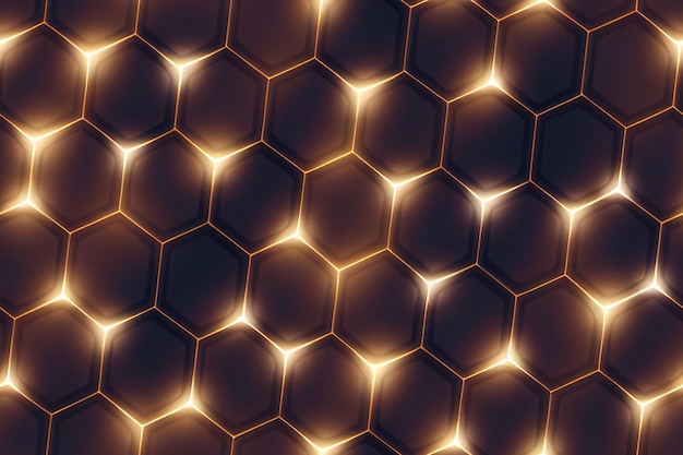 Tiro vertical de patrón textil sin costuras hexagonal dorado 3d ilustrado