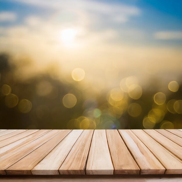 Tisch aus Holz mit verschwommenem Hintergrund Tisch für das Produkt Mesa para produto