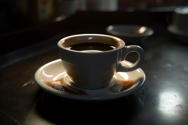 Tisch Espresso Café Getränk Frühstück Becher Getränkebecher Koffein Essen Generative KI