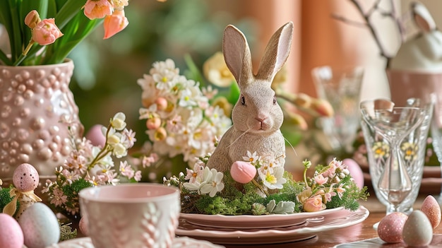 Tisch für Ostern mit Hase-Figur