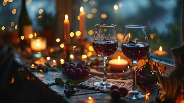 Tisch mit Weingläsern und Kuchen Eine köstliche Kombination für Feiern